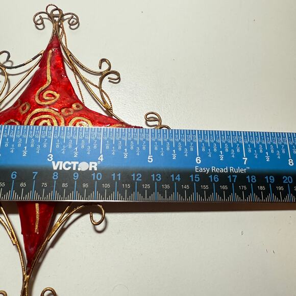 Christmas Decor Capiz Star Ornament 5 Pieces Gold Spirals Swirls Red Green Blue - Picture 6 of 7